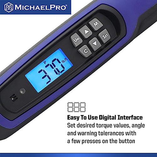MichaelPro 1/2 Flex Head Digital Torque Wrench with Angle Function, 25 to 250 ft-lbs (34 to 340 Nm), Target Torque Multi-Alert System, 10 Available Presets | MP001227