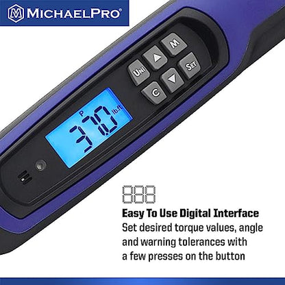 MichaelPro 1/2 Flex Head Digital Torque Wrench with Angle Function, 25 to 250 ft-lbs (34 to 340 Nm), Target Torque Multi-Alert System, 10 Available Presets | MP001227