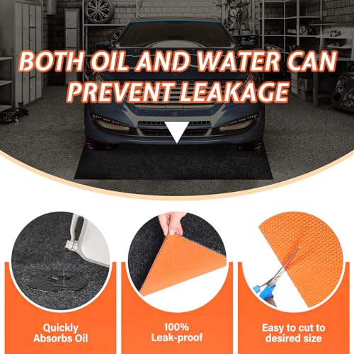 8.5 X 6.6 Ft Heavy Duty Oil Spill Mat, Garage Floor Mat for Under Car, 1/4inch Thicked Waterproof Rubber Backing Mat Protect Floor, Reusable Oil Drip Leak Absorbent Pads (Black) - size: 6'7" x 8'6" (Rectangular)