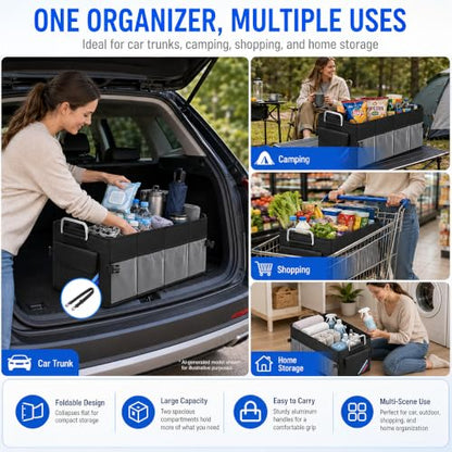 Car Trunk Organizer, Portable, Collapsible, Waterproof, Oxford Cloth, Aluminum Handle, Ideal for SUVs, Cars, Camping, Storage - size: Large Storage Box -60