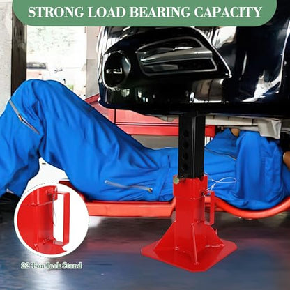 22Ton Pin Type Car Jack Stand 2PCS-Heavy Duty 44000LBS Portable Jack Stands with Locking Pin, Adjustable Height 11"-18", for Trucks, RV, SUV, Auto Repair