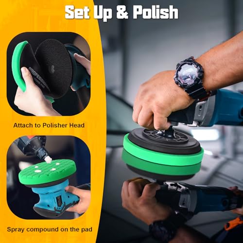 Polishing Pad 5.5 Inch, 3Pcs Green Heavy Cut Foam Buffing Pads for Car Buffer Polisher, Compounding, Polishing and Waxing - color: Green, size: 5.5 - Inch