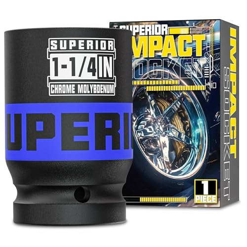 1" Drive Impact Socket, 1-1/4 Inch Deep Socket, SAE Axle Nut Socket, 6 Point, CR-MO, Automotive, Truck Maintenance, Heavy Equipment Repair - size: 1" Drive 1-1/4 Inch Deep