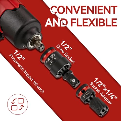 11PC Socket Adapter Set, Drill Bit Socket Adapters, CR-V and CR-MO | Complete 11pcs swivel impact socket set, 360° , reach narrow & blocked bolt positions easily for auto maintenance
