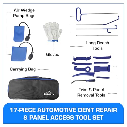 Toughty 17-Piece Repair Tool Set- Compact Stainless Steel Tool Kit with Carrying Tool Bag, Mini Portable Tools for Cars, Motorcycle & Home Repairs