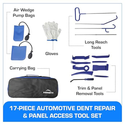 Toughty 17-Piece Repair Tool Set- Compact Stainless Steel Tool Kit with Carrying Tool Bag, Mini Portable Tools for Cars, Motorcycle & Home Repairs