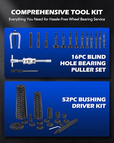 Orion Motor Tech 2 in 1 Blind Hole Bearing Puller & Bushing Press Kit, Complete Bearing & Bushing Service Kit with Bearing Race and Seal Puller, Bushing Driver Tools, Wheel Bearing Removal Tool Set