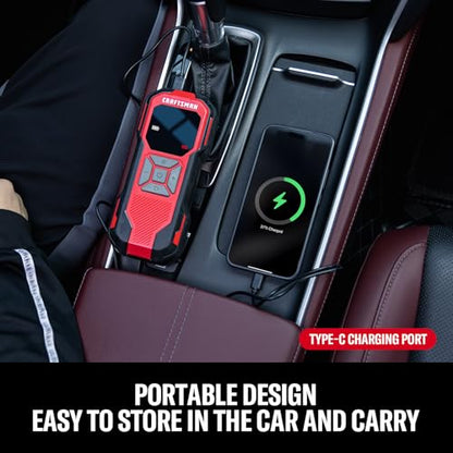 CRAFTSMAN Tire Inflator Portable Air Compressor, Cordless Mini Air Pump for Car Tires with Digital Tire Pressure Gauge, 6000mAh Battery Powered Air Pump, Max Pressure 150 PSI, 12V DC Corded