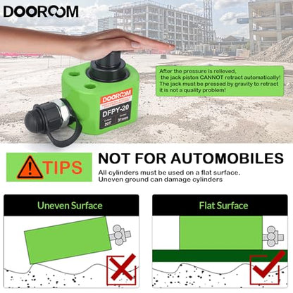 20T 1.2" Stroke Hydraulic Cylinder Portable Low Profile Jack Sets Multi-Acting Porta Power Ram Jack Kits Lifting Cylinder