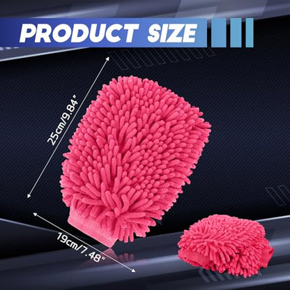 wuyaoyao 2PCS Car Wash Mitt, 10.14"×7.12" Chenille Microfiber Car Wash Mitts, Scratch-Free & Lint-Free, Absorbent Double Sided Clean Glove for Cars Cleaning, Auto Cleaning Supplies (Pink) - color: Pink