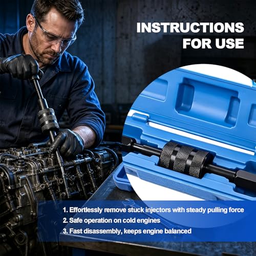 Diesel Injector Puller Tool with Slide Hammer, Fuel Injectors Removal Set with M8 M12 M14 Thread Adapters, Common Rail Injector Remover Extractor for Diesel Injectors