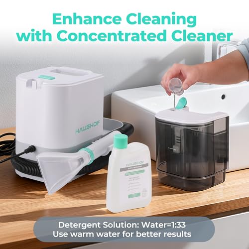 HAUSHOF Portable Carpet Spot and Upholstery Cleaner Machine, 13Kpa Powerful Suction & Spot Remover, Deep Stain Cleaning for Rug, Carpet, Car Seats, Pets, Stairs, Couches, with Cleaning Solution