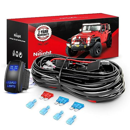Nilight 16AWG LED POD Lights Wiring Harness Kit LED Light Bar 12V 5Pin Rocker Switch Laser On Off Waterproof Toggle Switch Power Relay Blade Fuse-2 Leads, 2 Years Warranty, Black - style: LED POD Lights Wiring-2 Leads