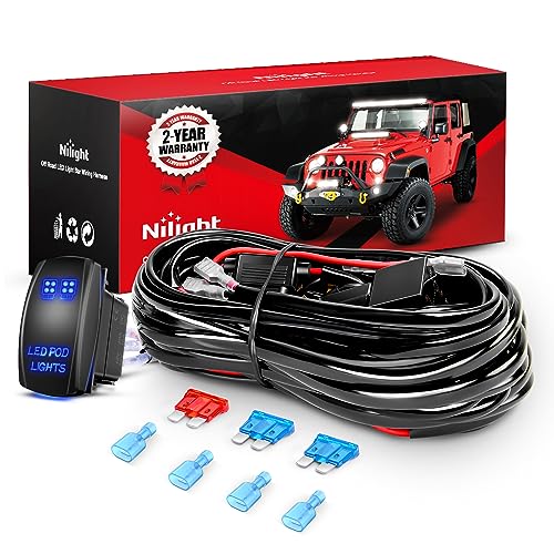 Nilight 16AWG LED POD Lights Wiring Harness Kit LED Light Bar 12V 5Pin Rocker Switch Laser On Off Waterproof Toggle Switch Power Relay Blade Fuse-2 Leads, 2 Years Warranty, Black - style: LED POD Lights Wiring-2 Leads