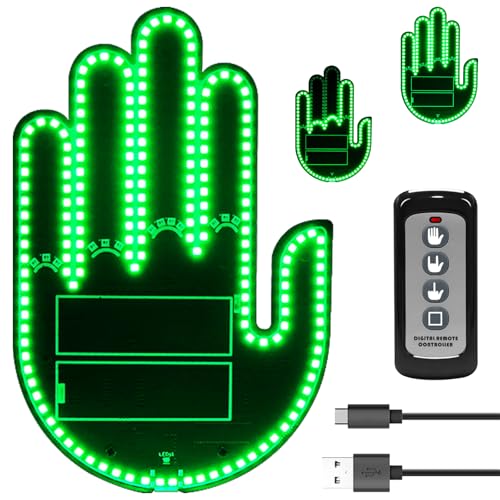 DIBMS Car Gesture Decorative Lights, Ambient Lighting, Rechargeable LED Gesture Lights for Car Road Rage LED Signs Calm Road Rage, Remote Control Triple Mode Fun Finger Lights (Green) - color: Green-USB