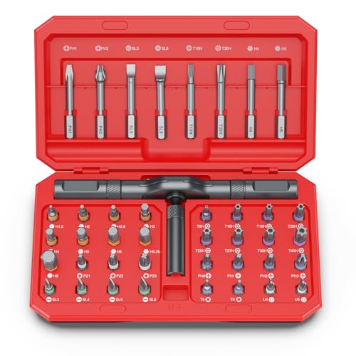 Bomivoi 42 in 1 Magnetic Screwdriver Set, DIY Ratchet Screwdriver Set, Multi Bit Magnetic Drive Set with Detachable Ratchet Handle, Portable Compact Repair Tool Kit for Furniture Computer Bicycle Red - color: Red