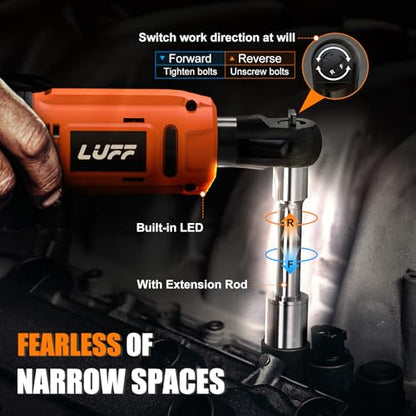 LUFF Cordless Electric Ratchet Wrench Kit, 3/8" 12V Power Ratchet Tool Set, 50N.m Variable Speed Trigger with 2 2000mAh Lithium-Ion Batteries, Fast Charge, 11 Sockets