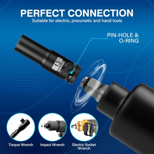 1/2 Inch Drive x 13mm Deep 6PT CR-MO Impact Socket for Removing Axle nut | Metric Socket,6-Point Radius Corner Design,Two Size Markings,Square Chamfered Opening,For Removal of Axle Nut - size: 13 mm, style: 1/2" Drive Deep Socket