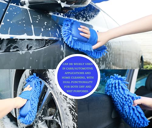 Scratch Free Chenille Microfiber Wash Mitt Car Wash Sponge for SUVs Boats - color: 2 Pack Blue