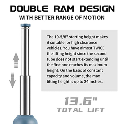BAOSHISHAN 4 Ton Double Ram Bottle Jack 10.43" to 24" Lift Range | Heavy-Duty Hydraulic Lifting, Welded Steel Frame, Built-in Safety Valve, For SUV Truck RV - size: 4 Ton (High Lift)