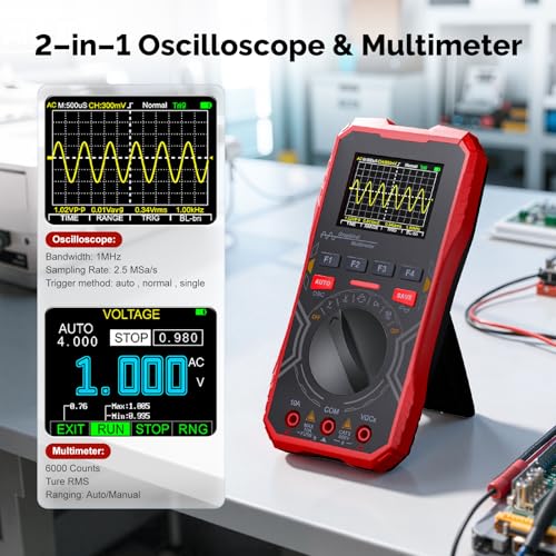 2-in-1 Handheld Oscilloscope Multimeter - 1MHz Bandwidth 2.5MS/s Sampling Rate, Digital Oscilloscope & Auto-Ranging Multimeter Combo, 2.4" Backlit Display with Probes, for Electronics DIY, Repair - size: HO-12