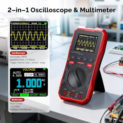 2-in-1 Handheld Oscilloscope Multimeter - 1MHz Bandwidth 2.5MS/s Sampling Rate, Digital Oscilloscope & Auto-Ranging Multimeter Combo, 2.4" Backlit Display with Probes, for Electronics DIY, Repair - size: HO-12