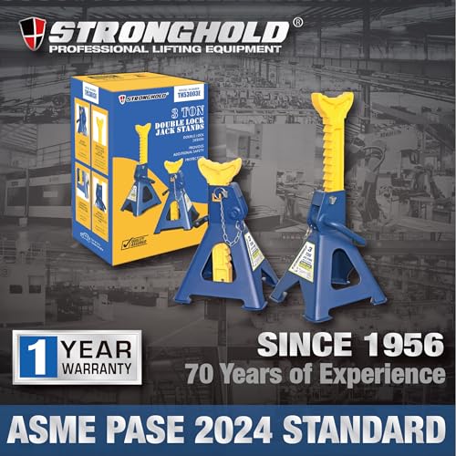 STRONGHOLD 3-Ton (6,000 LB) Safety Pin Ratchet Jack Stands – Heavy-Duty Steel Construction | Enhanced Safety Locking Pin | Sold as a Pair