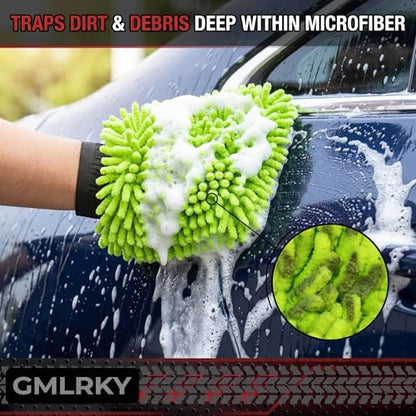 Premium Car Wash Mitt Microfiber - Scratch-Free Lint-Free, Ultra-Soft Chenille Material, (7.1"x9.8") 1 Pack, for Car Washing, Interior & Home Cleaning (Green) - color: Green