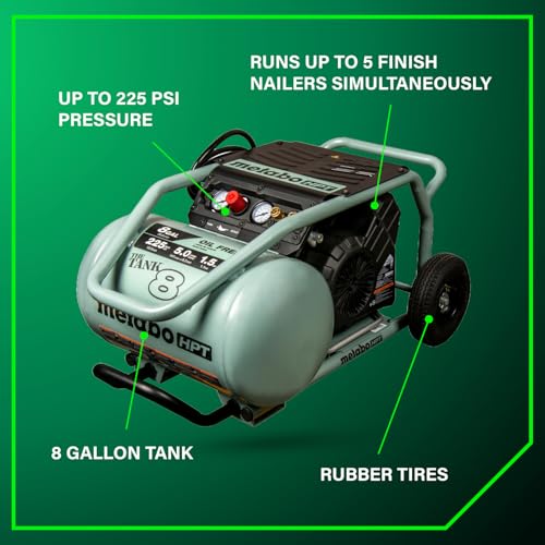 Metabo HPT Air Compressor, THE TANK, 8-Gallon Trolley Air Compressor, 225 PSI, Versatile for Use with Framing, Siding, Finish, or Roofing Nailers, Easy Mobility with Rubber Tires, EC1315S