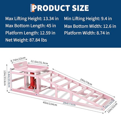 Jojoka Hydraulic Car Ramps, Heavy Duty Steel, 11000 LBS, Adjustable Low Profile Lift, 9.4-13.34 in Height, Garage Service Ramps for Oil Changes, Trucks & Cars, 2PCS - color: Pink