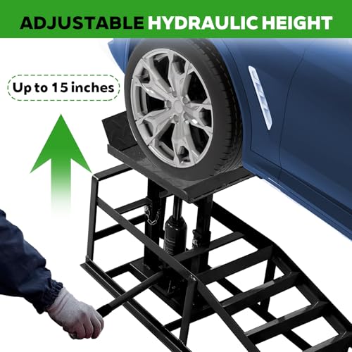 Anwick 2 Pack Hydraulic Car Ramps for Oil Changes, 5T Heavy Duty Steel Truck Ramps, Adjustable Lift Height, Low Profile Car Lift Ramp with Hydraulic Jack, Car Lifts for Home Garage (Black, 45") - color: Black