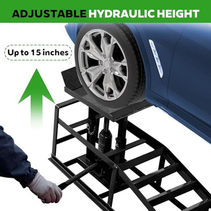 Anwick 2 Pack Hydraulic Car Ramps for Oil Changes, 5T Heavy Duty Steel Truck Ramps, Adjustable Lift Height, Low Profile Car Lift Ramp with Hydraulic Jack, Car Lifts for Home Garage (Black, 45") - color: Black