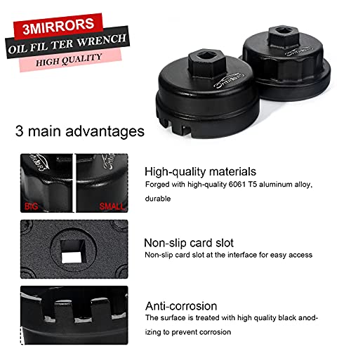 3mirrors 2Pcs Oil Filter Wrench Set, Aluminum Oil Filter Cap Removal Tool Compatible with ALL Toyota Lexus Scion RAV4 Camry Tundra Highlander with 64mm Cartridge Style Oil Filter System