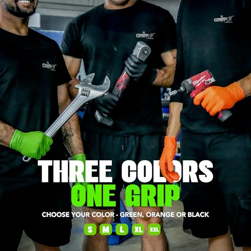 GRIPXX Herkules Grip Heavy Duty 8Mil Green Nitrile Gloves,3D Raised Diamond Texture-Latex & Powder Free-Industrial, Mechanic | Bulk Case of (1000 CT) - size: Medium, style: Green - 1000 Count