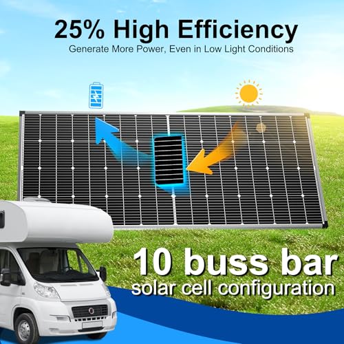 Solar Panel 250W 12 Volt 10BB Cell,Monocrystalline High-Efficiency 250 Watt 12V PV Module Power Charger for RV Caravan Marine Camper Rooftop Farm Battery and Other Off-Grid Applications - size: 250W