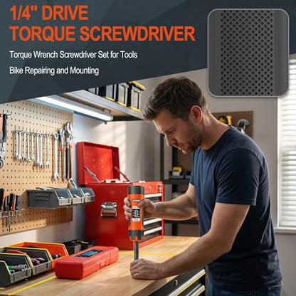 32 PCS 1/4" Drive Long Shank Torque Screwdriver, 2-22 Inch Pound Torque Screwdriver Set with S2 Bits and Socket Adapter for Maintenance, Tools, Bike Repairing and Mounting - size: 2-22inch.L
