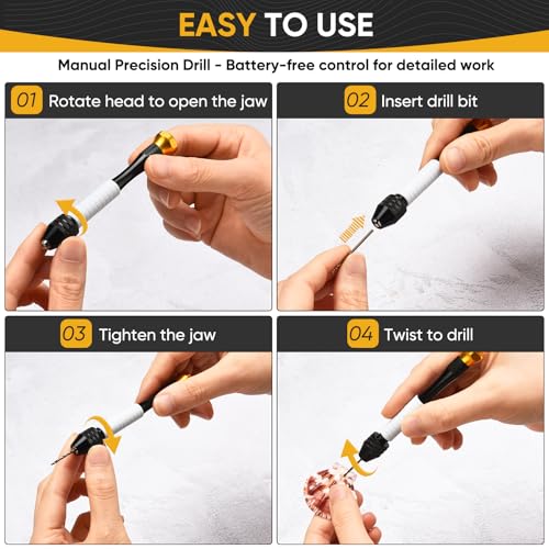Pin Vise Hand Drill Manual With 22pcs Micro Drill Bits Set | 0.6mm-2.5mm Craft Mini Drills, Ergonomic Grip, Secure 3-jaw Chuck Prevent Slippage, Great for Jewelry, Models & DIY