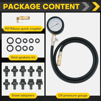Oil Pressure Tester Kit | 0-140 PSI Engine Cylinder Oil Pressure Diagnostic Tester Tool Set with Hose Adapters for Cars ATVs Trucks Use