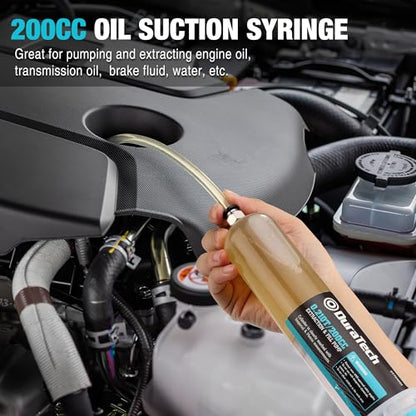 DURATECH 200CC Fluid Extractor Automotive, Fluid Pump with Long Extension Tubes, Oil Syringe with Powerful Suction, Fluid Extractor Pump for Extracting Engine Oil, Transmission Oil and Brake Fluid - size: 200CC