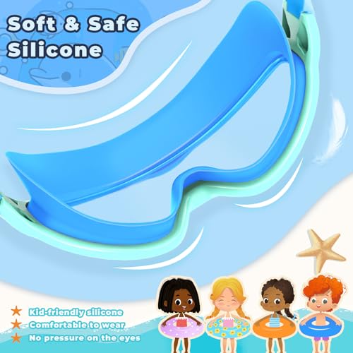 Keary 2 Pack Kids Swim Goggles for 3-15 UV Protection Anti-Fog Pool Water Swimming Goggles for Boys Girls Youth Toddler - color: Pink Mirrored & Cyan Blue