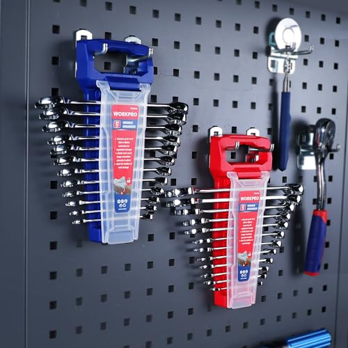 WORKPRO 2-Piece Wrench Organizer, 24-Slot Wrench Holder Set with Lock Cover | Plastic Wrench Storage Metric & SAE Compatibility (Up to 19mm or 7/8), Premium Quality Tool Trays with Carrying Handle - style: Plastic Wrench Organizer(2PC)