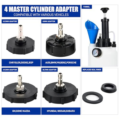 3L Brake Bleeder Kit with Pressure Pump, Brake Fluid Bleeder Kit | One-Person Operation, 1L Brake Bleeder Bottle and 4 Master Cylinder Adapters for European and American Vehicle - color: 3 L Manual Brake Bleeder Kit with 4 Adapter
