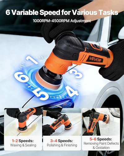 VEVOR Car Buffer Polisher, 1.2"/2"/3" Rotary Polisher Buffer, 600W 6 Variable Speeds 1000-4500RPM Car Polisher Waxer Kit for Cars Detailing, Waxing, Polishing, Scratch Removal - size: 1.2"/2"/3"