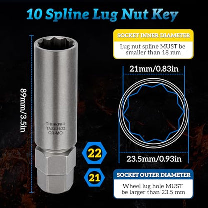 10 Spline Lug Nut Socket for TA23-21/22 10 Spline Lug Nut Key | Dual Drive 10 Point Wheel Lock Key, Compatible with Bimecc 10 Point Socket - color: Ta23-21/22