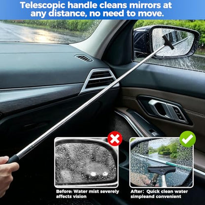 Rearview Mirror Cleaner & Inside Windshield Cleaner Tool-41Inch Extendable Pole, 2-in-1 Microfiber & Rubber Head, Anti-Slip Handle, Car Detailing Kit for SUV, Truck, Minivan | Extendable Pole, 2-in-1 Microfiber & Rubber Head, Anti-Slip Handle, Car Detaili