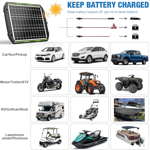 Sun Energise 25W 12V Solar Powered Battery Charger & Maintainer, Built-in Smart MPPT Charge Controller, Waterproof 25 Watt 12 Volt Solar Panel Trickle Charging Kits for Car Auto Boat RV Marine Trailer - size: 25W PRO