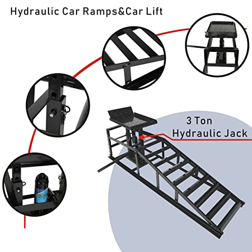 2-Pack Portable Car Lift Hydraulic Car Ramps 3T Low Profile Car Ramp Car Service Ramps Garage Car Lift Hydraulic Jack Ramps, Black