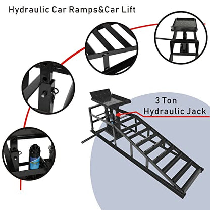 2-Pack Portable Car Lift Hydraulic Car Ramps 3T Low Profile Car Ramp Car Service Ramps Garage Car Lift Hydraulic Jack Ramps, Black