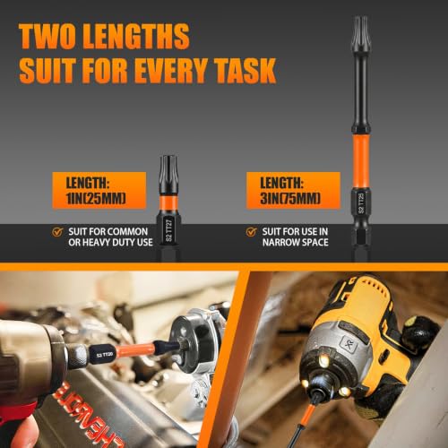 Impact Torx Bit Set 1”&3” 30PCS (T5,T6,TT7-TT40),S2 Steel Security Torx Bit Set with Magnetic CNC Machined Tips, Star Bits Set with Bit Holder Storage Case