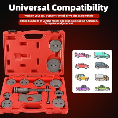 8MILELAKE 12pcs Disc Brake Caliper Compression Wind Back Tool Kit, Heavy Duty Brake Piston Caliper Compression Tool Set for Brake Pad Replacement Fit For Most American, European, Japanese Autos